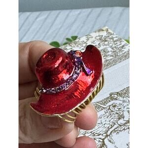 BOGO FREE RED ENAMEL HAT SOCIETY RING 7/8